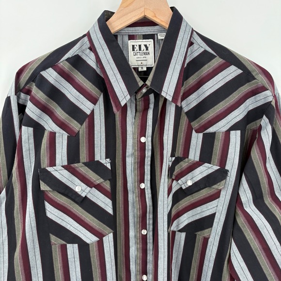 Men's Ely Cattleman Long Sleeve Stripe Western Snap Shirt XL - Picture 2 of 7